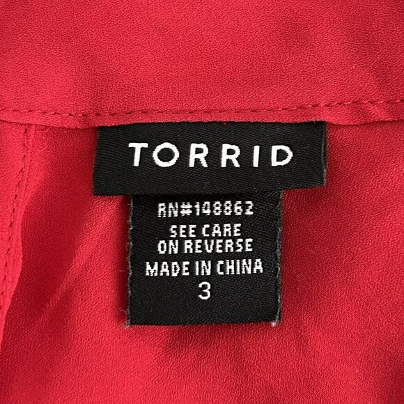 Torrid Blouse Plus Size 3X Georgette Mock Neck Tie Back Long Sleeve Red - Picture 3 of 4